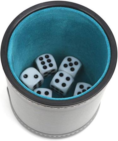 Felt Lined PU Leather Dice Cup with 6 Dice - Gray | Quiet Shaker for Yahtzee Game - Buy Online on GoSupps.com