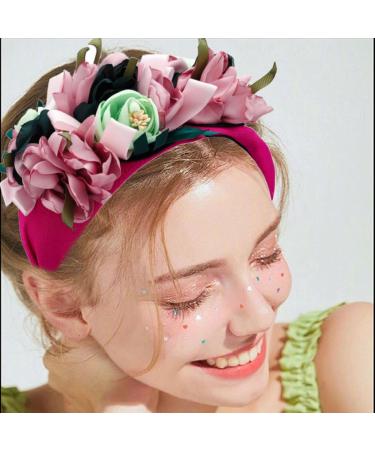 Goresory Pink Rose Flowers Headband Boho Wide Headbands Wedding Floral Hairband Prom Party Festivlal Photo Hair Accessory for Women and Girls - Buy Online on GoSupps.com