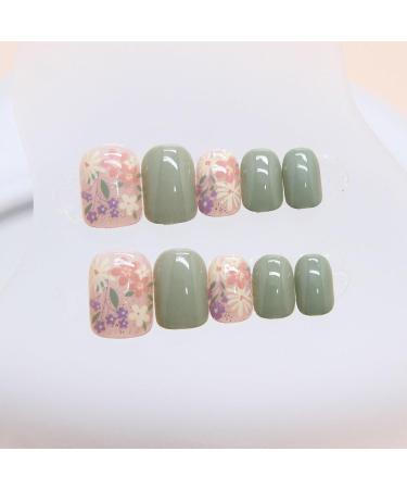 24-Piece Short Press On Nails - Angular Flower Design Full Cover French Acrylics for DIY Manicure - Perfect for Women & Girls - Buy Online on GoSupps.com