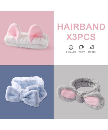 3 face washing headbands makeup headbands women's plush elastic soft headbands face washing makeup sports beauty shower fluffy lovely headbands - Buy Online on GoSupps.com