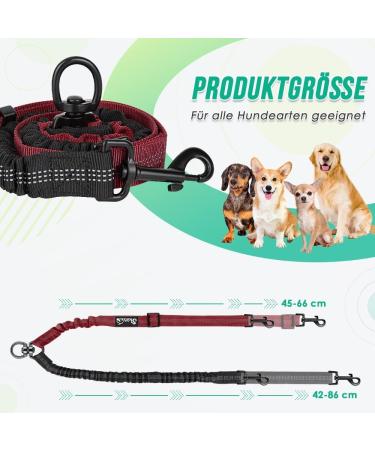 NASJAC Double Dog Leash No Tangle 360 Rotatable Adjustable Bungee for Small Medium & Large Dogs | Reflective | Black & Red - Buy Online on GoSupps.com