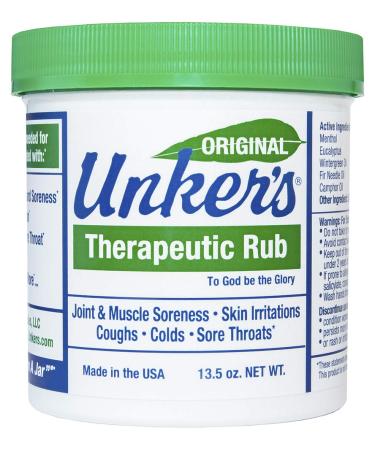 Unkers Therapeutic Rub for Joint Pain, Sore Muscles, Burn Cream, or Calm Your Cough 13.5 ounces