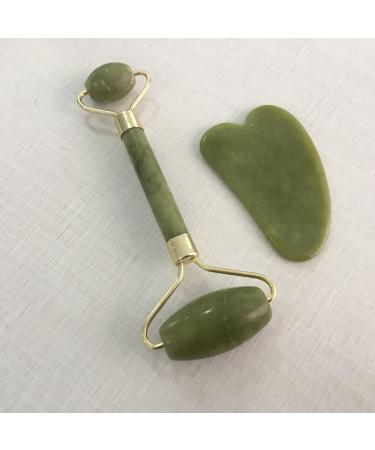 Ververt Touch Eye Roller Jadestone facial scooter Face massage kit for women gua Sha tool eye roller skin care beauty scooter set gua Sha massage tool natural jadestone long green