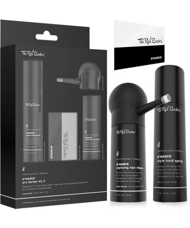 The Rich Barber N'Hance Pro Barber Kit II - 4-in-1 Hair & Beard Styling Set with Keratin-Infused Hair Building Fibers  Style Hold Spray  Applicator Pump  Application Card - Hairline & Edge Enhancer Pro Kit 2 - Dark Brown