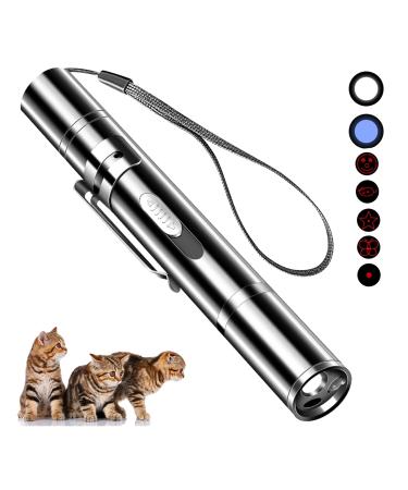 Pet Cat Laser Toy, USB Rechargeable Handheld Pointer, 5 Red Laser Patterns, Suitable Indoor Interaction with Cats or Dogs