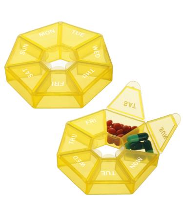 2 Pack Portable Travel Pill Box Weekly Pill Organizer Travel Pill Organizer for Vitamins Fish Oils Supplements (Yellow) Blue