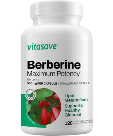 Vitasave Berberine - Ultra Potent 1000mg Daily Serving - Blood Sugar & Glucose Support - High Potency Formula with 120 Capsules - Buy Online on GoSupps.com