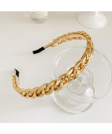 Multicolor Vintage Resin Twisted Link Chain Hairband - Chunky Paperclip Chain Metal Hair Hoop for Women - Gold Headwear Accessory - Buy Online on GoSupps.com