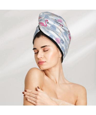 Quick-Dry Hair Towel Wrap | Button Turban for Fast Hair Drying | Flamingo & Pineapple Print - Buy Online on GoSupps.com