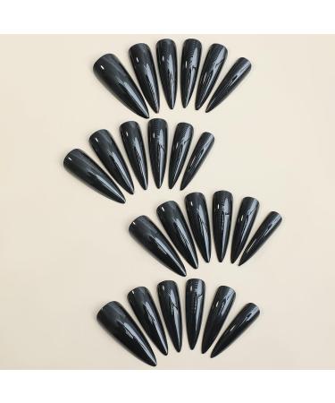 Solid Black Stiletto Press-On Nails - Long Glossy 24PCS Gift Set for Women & Girls | QQPPOLIU - Buy Online on GoSupps.com