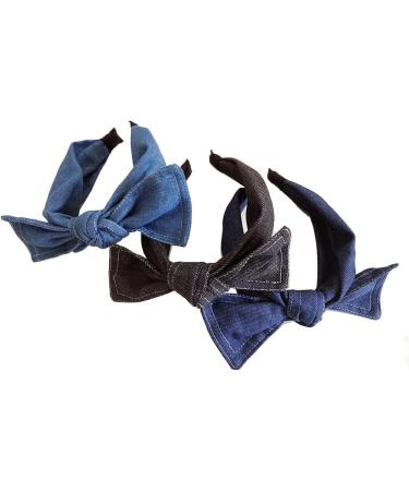 Denim Fabric Bowknot Headband Wide Knotted Hair Band Big Bow Hair Hoop Cute Turban Headband Cross Knot Headwear for Teen Girls Dark Blue - Buy Online on GoSupps.com