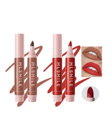 Matte Red Brown Liquid Lip Liner, Lip Stain Pen for Women, Long Lasting Lip Marker with Precise Tip, Natural Moisturizer, Quick Dry, Waterproof