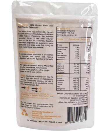 Black Maca Root Powder Gelatinized Organic Certified 250g from Peru Men Support Although for Stamina it Benefits Both Women and Men. by SelvaBio. - Buy Online on GoSupps.com