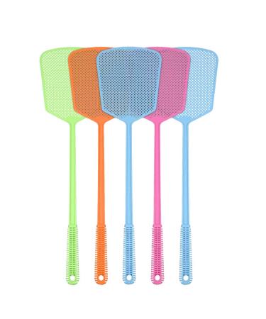 Fly Swatter, 5 Pack Strong Plastic Fly Swat Set Heavy Duty with Long Flexible Handle Manual Assorted Colors Multi Pack Fly Swatters