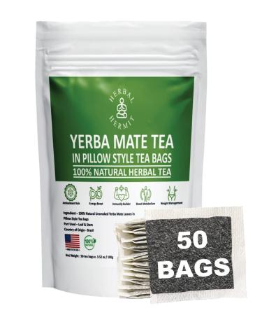 Yerba Mate Tea with (50 tea bags) Natural Organic Yerba Matte| Rich in Chlorophyll, Antioxidants and Vitamins| Made in USA 3.5 Ounce (Pack of 1)
