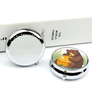 Round Bear Honey Print Pill Box - 3 Compartment Portable Medicine Organizer | Decorative Metal Pocket Pill Case - Buy Online on GoSupps.com