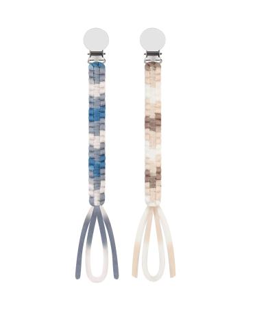 Yolnkos pacifier chain cotton young girl dummy clips fabric pacifier band braided pacifier chains clips holder for baby shower 2 pieces (coffee blue -gray) A: coffee blue -gray