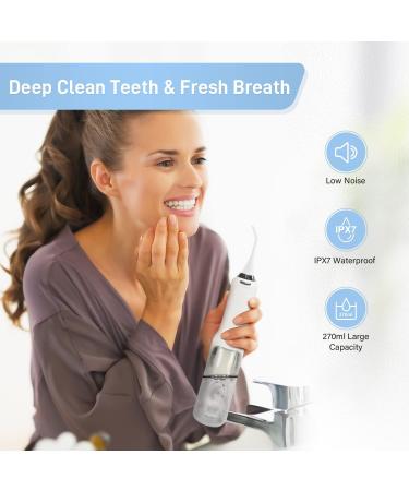 Portable Cordless Water Flosser - 270ML IPX7 Waterproof, 5 Cleaning Modes, 5 Jet Tips - for Home, Travel, Office - White - Buy Online on GoSupps.com