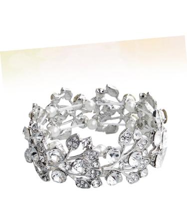 Ultechnovo Women's Rhinestone Wedding Tennis Bracelet - 2-Stone Whitewash Pearl Cuff - Fine Silver Wristband 6.5*3cm - Buy Online on GoSupps.com