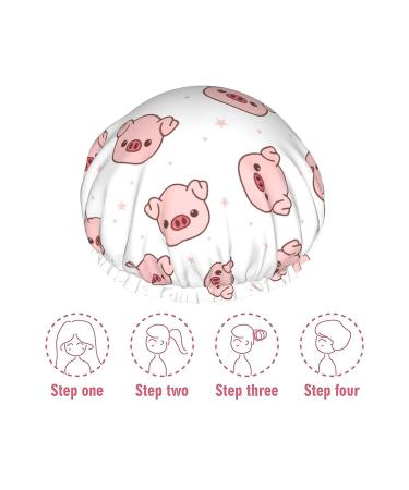 Pink Pig Cartoon Shower Cap | Reusable Double Layer Waterproof Hair Cap for Women and Girls - Buy Online on GoSupps.com
