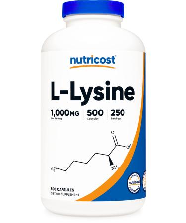 Nutricost L-Lysine 1000mg Per Serving, 250 Servings, 500 Capsules - Gluten Free, Non-GMO, 500mg Per Capsule 500 Count (Pack of 1)