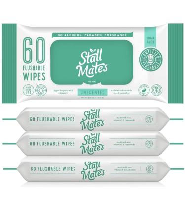 Stall Mates: 60-Wipe Home Pack: Flushable and Hypoallergenic Moist Wipes Made in the USA. Fragrance and Alcohol Free. Aloe, Cucumber, Chamomile. (4 Pack - 240 Wipes Total)