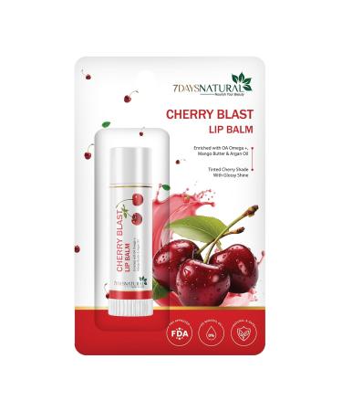 7Days Natural Cherry Blast Lip Balm | Tinted Cherry Shade with Glossy Shine | Enriched with Omega+ | Mango Butter & Argan Oil