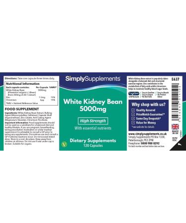 White Kidney Bean Extract Capsules 5000mg | 120 Capsules | UK Made - Buy Online on GoSupps.com