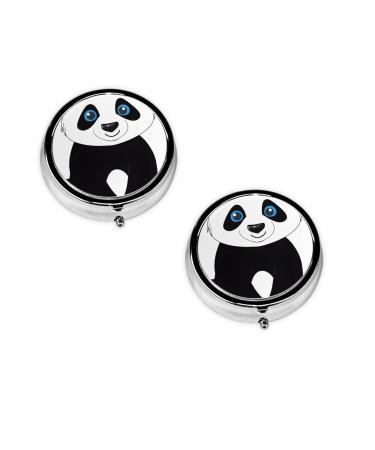 Cute Panda Printed Mini Round Pill Box Pill Box 3 Compartment Medicine Pill Case Pill Organizer Travel Pillbox Portable Pill Box for Pocket Home Office Use