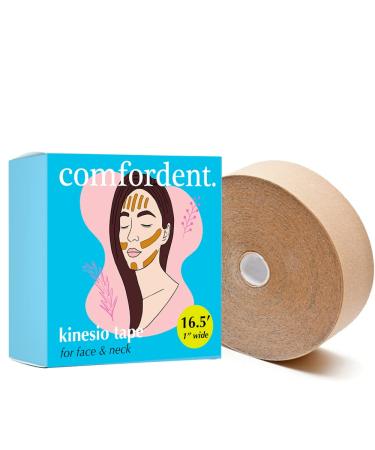 Comfordent Kinesio Tape for Face & Neck Lift - Non-Invasive Wrinkle Remover - Anti-Wrinkle Myofascial Release - V-line Chin Skin Lifting Sticker Patch Roll (Beige)