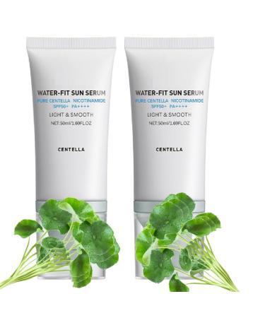 2 Pcs Centella Sunscreen SPF 50 Natural Centella Water-Fit Sun Serum Nourishing Skin Long-Lasting Protection and UV Defense.