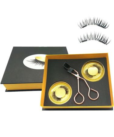 Magnetic Eyelashes Applicator Tool Kit Glue-free Magnetic Eyelash Clip Eyelashes Short Set with 2 Pairs Magnetic False Eyelashes Magnetic Eyelashes No Eyeliner Natural Look Bushy Look(GOLD NATURAL STYLE)