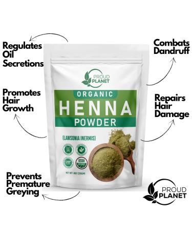 USDA Certified Organic Henna Powder for Hair Dye - 8oz | Natural Lawsonia Inermis Mehndi Powder by Proud Planet - Buy Online on GoSupps.com