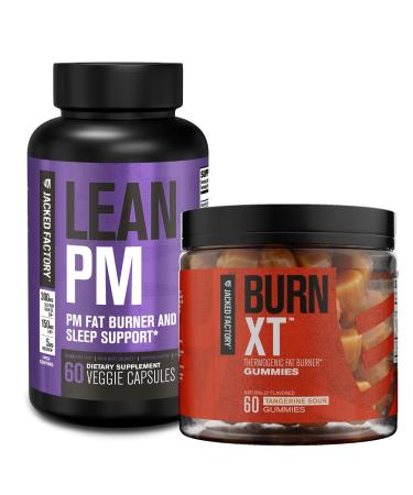 Jacked Factory Lean PM Night Time Fat Burner Sleep Aid Supplement (60 Capsules) & Burn-XT Weight Loss Gummies - Thermogenic Fat Burner & Appetite Suppressant (Tangerine Sour 60 Gummies)