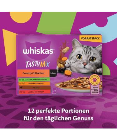 Whiskas 1+ Cat Food Tasty Mix Country Collection in Sauce - High-Quality Wet Food for Adult Cats - 24x85g (2 Packs) - 48 Portion Bags - International Shipping - Buy Online on GoSupps.com