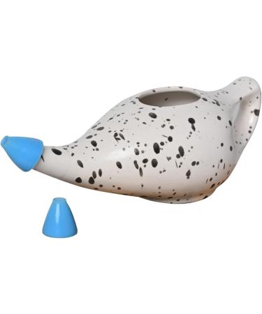 HealthGoodsIn Ceramic Neti Pot - Premium Handcrafted Dishwasher Safe 225ml Dalmatian with 2 Silicone Nozzle Tips for Optimal Nasal Care - Buy Online on GoSupps.com