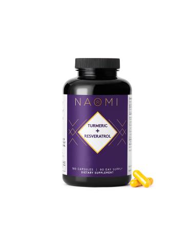 NAOMI Turmeric Curcumin All Fully Standardized 1000mg 95% Curcuminoids BioPerine High Absorption & Resveratrol Clinically Studied Joint Support Supports Healthy Muscle Response 180 Caps 180 Count (Pack of 3)