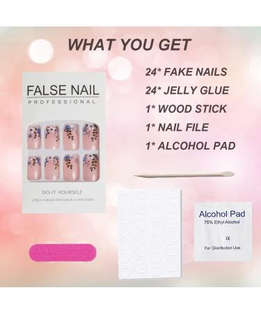 Floral Blue Flower Oval Press on Nails - 24Pcs Medium Length False Nails for Women and Girls - Buy Online on GoSupps.com