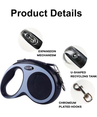 New Classic Retractable Dog Leash for Dogs up to 15kg - Ultra Strong 5m Belt with 360 Guiding & Braking - Black - International Shipping - Buy Online on GoSupps.com