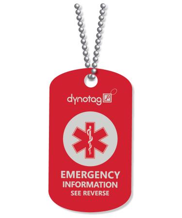 Dynotag Web Enabled Smart Medical ID/Information Anodized Aluminum Pendant&Chain Set w. DynoIQ & Lifetime Service