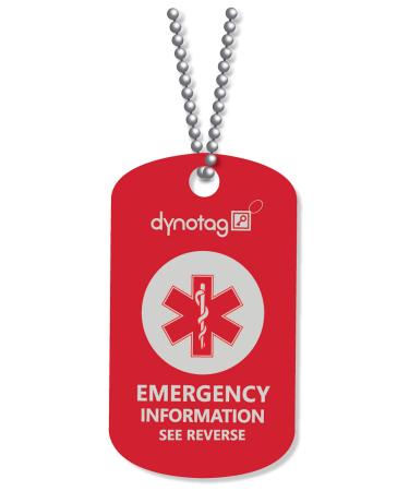 Dynotag Web Enabled Smart Medical ID/Information Anodized Aluminum Pendant&Chain Set w. DynoIQ & Lifetime Service  