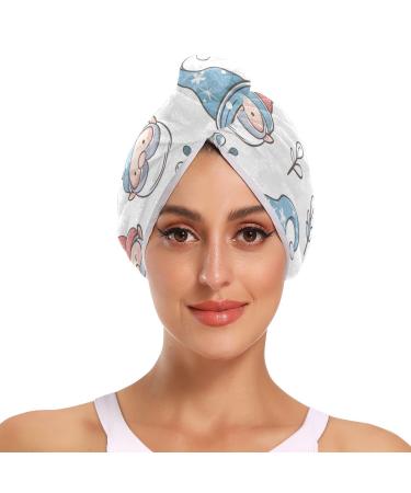 Christmas Elf Hair Towel 2 Pack Super Absorbent Hair Drying Towel Quick Dry Hair Turbans Head Towel with Button Twisty Wrap for Women Girls