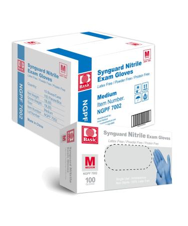 Basic Medical Blue Nitrile Exam Gloves - Latex-Free & Powder-Free - NGPF 7002 (Case of 1,000), Medium Blue Medium (Pack of 1000)