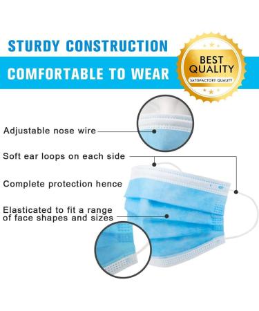 50 Pcs Disposable Adult Face Mask 3 PLY Layer Protective Face Masks Blue - Buy Online on GoSupps.com
