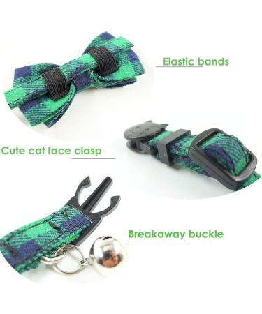 Green Plaid Cat Collar Breakaway with Bell and Bow Tie - Adjustable Safety Collar for Kitty and Kitten (6.8-10.8in) - Buy Online on GoSupps.com