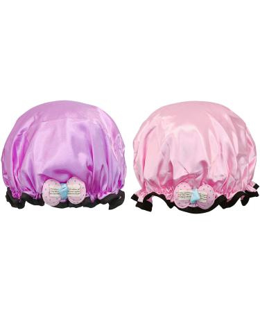 Wrapables  Fun and Novelty Double Layer Waterproof Shower Caps for Kids (Set of 2)  Precious Bow (Set of 2) Precious Bow