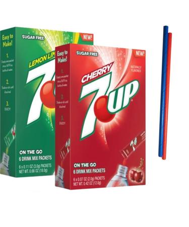 7UP Singles To Go Powdered Drink Mix 2 Boxes with 6 Packets Each - 12 Total Servings Sugar-Free Drink Powder Just Add Water 6 count (Pack of 2) Keto Burst with Flavor Zero Guilt! Low Carb Zero Sugar Drink Mix - 1 Box of Cherry 7Up and 1 Box of Lemon Lime 