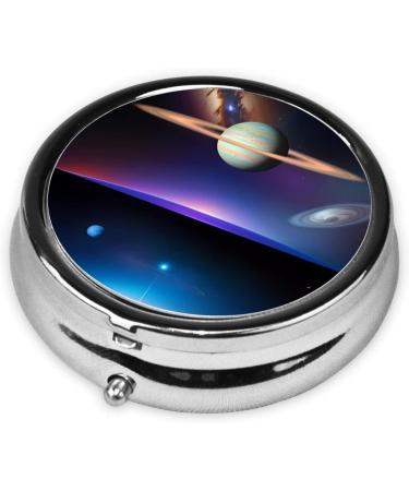Cosmic Saturn Round Pill Box - 3 Compartment Portable Travel Organizer for Effortless Medication Management - Buy Online on GoSupps.com