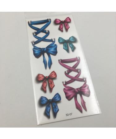 Oottati 2 Sheets Colorful Ribbon Blue Pink 3D Bow Tie Leg Shoelace Waterproof Tattoo Stickers - Realistic & Long-Lasting Design (3D-007) - Buy Online on GoSupps.com