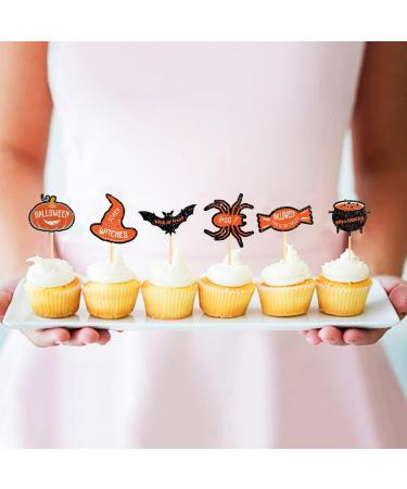 30Pcs Halloween Cupcake Toppers Cute Cartoon Design Cake Insert Toppers Bat Spider Switch Hat Hat Halloween Themed Cake Decorations Party Supplies (30pcs) - Buy Online on GoSupps.com